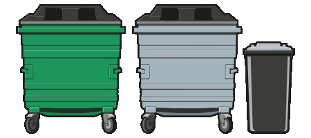 green and silver  large communal recycling bins