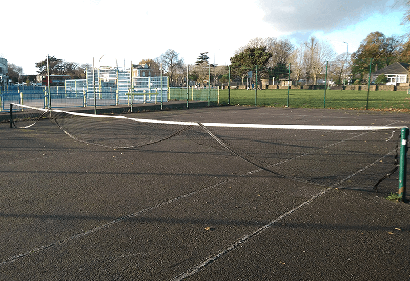 A close up of tennis courts at Belvedere recreation ground south