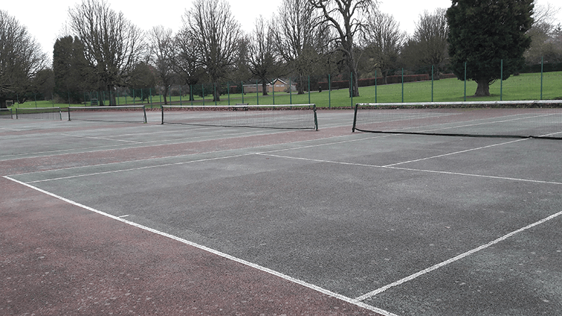 A close up of a tennis court in Danson Park
