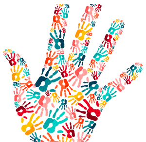 Graphic showing multiple hands in the shape of one big hand