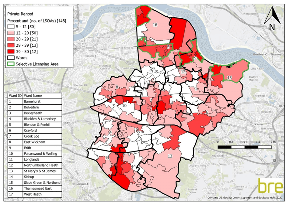 The map showing the LSOA areas with the highest PRS