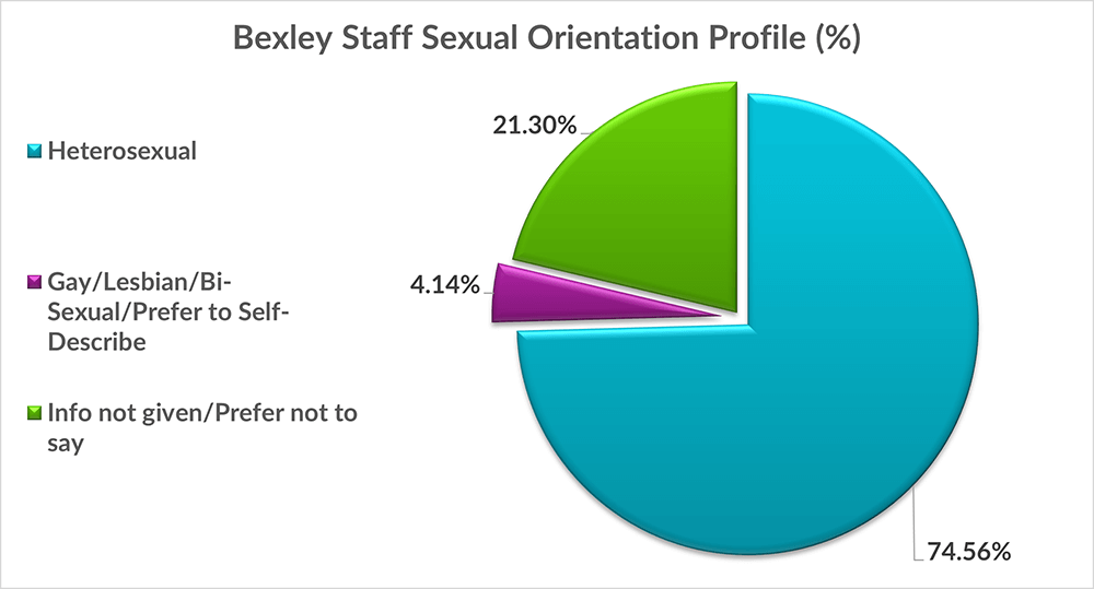 Chart showing that 74.56% of the leavers are Heterosexual followed by 21.30% (prefer not to say/not given) then at 4.14% is Non-Heterosexual