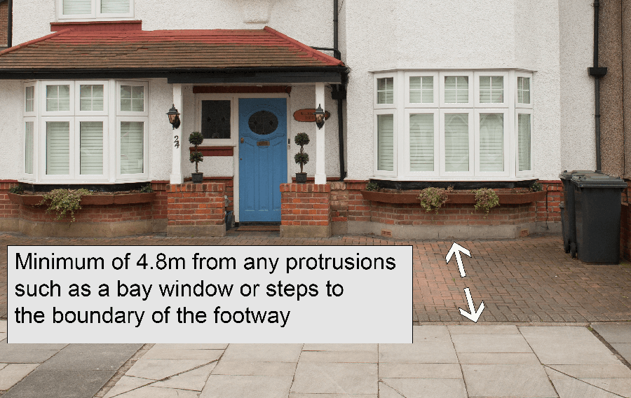 Image showing measurements for standard crossover/dropped kerb boundary/bay windows