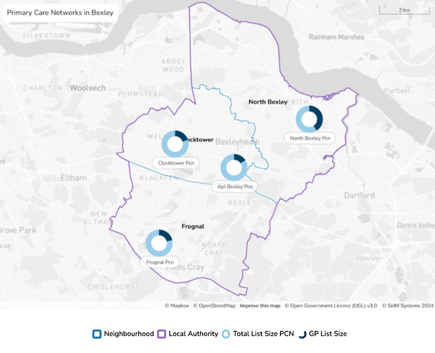 Figure 10: Map to show broad location of Primary Care Networks (PCNs) across Bexley