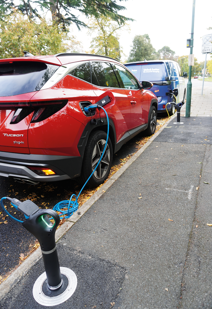 ev points with cars charging