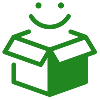 Icon of a smiley face and a cardboard box