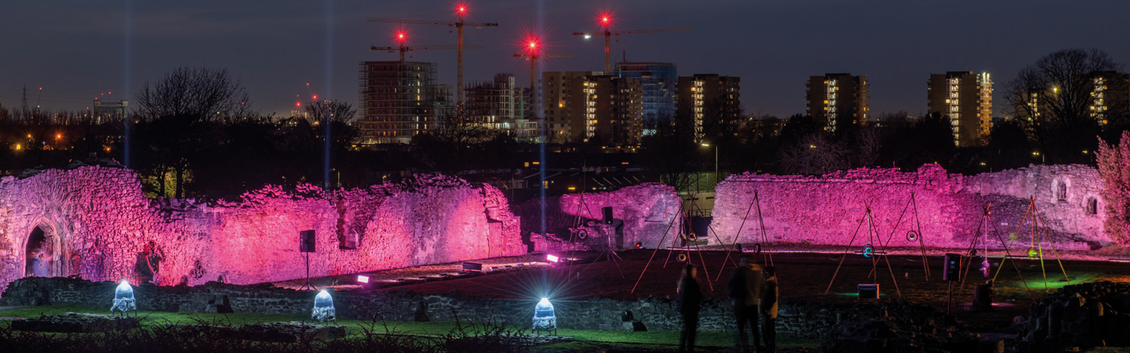 Landscape shot of Lesnes Abbey at night