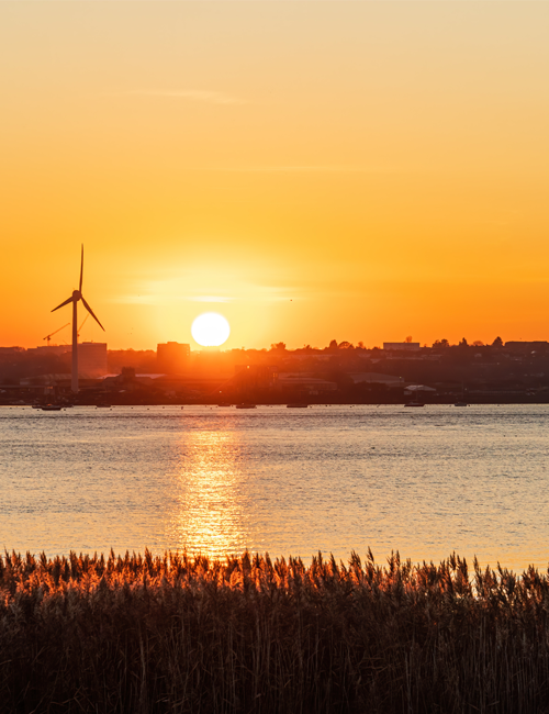 Decorative image of Slade Green skyline at dawn