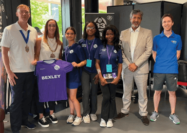 Mr Justin Moore, Mayor’s Consort, Councillor Lisa-Jane Moore, The Mayor and Councillor Rags Sandhu, Cabinet Member for Environment, Culture and Leisure with LYG33 and Sports Development Officer, Phil Lewis.