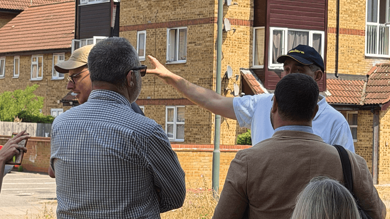 Image of Cllr Leaf talking to residents in Slade Green
