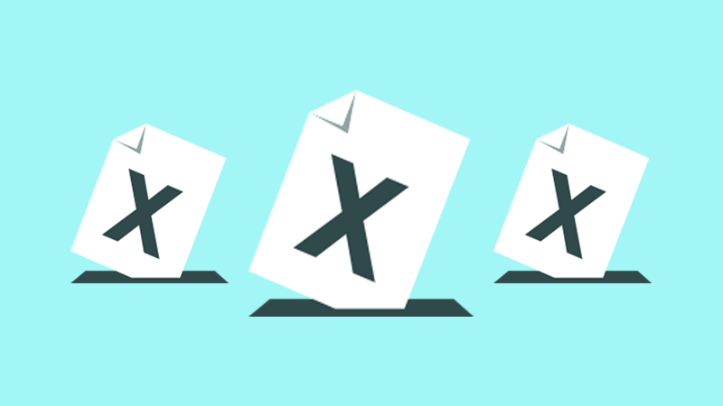 Image of three pieces of paper entering a slot in a box with 'X' on them