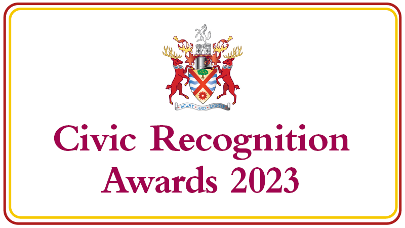 Bexley's coat of arms with text 'Civic Recognition Awards 2023'