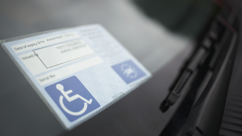 Blue Badge on display on dashboard of vehicle