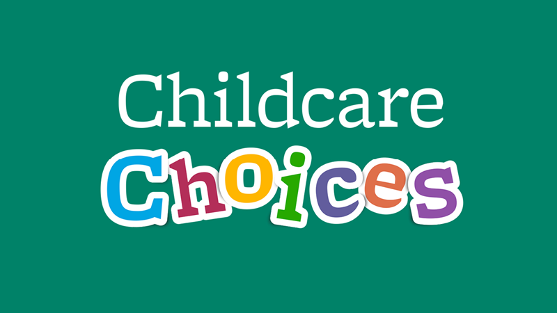 Image with words 'Childcare choices' on a green background