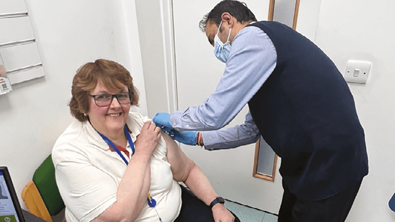 The Leader of the Council, Cllr Baroness O'Neill of Bexley OBE, gets her flu vaccine