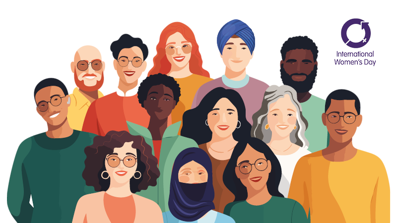 Illustration of happy smiling people of different nationalities and cultures for International Women’s Day