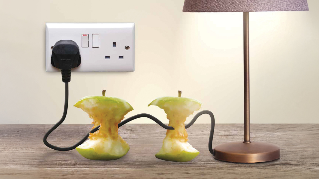 apple cores used to power a table lamp
