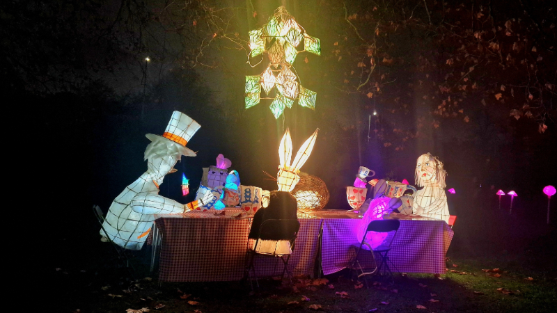 Hatter and guests illuminated sculptures