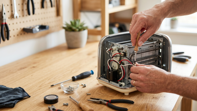 Hands fixing an item