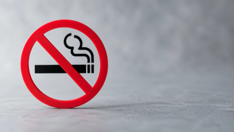 A cigarette in a red ring with a cross through
