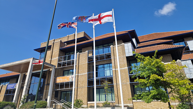 Union, Bexley and St George Cross Flags flying outside the Civic Offices