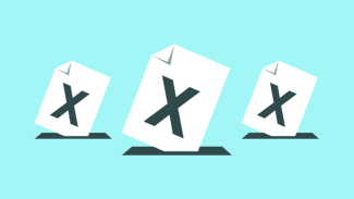 Image of three pieces of paper entering a slot in a box with 'X' on them