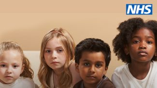 Image of children with the NHS logo to accompany the NHS MMR campaign