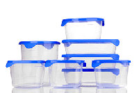 A group of plastic containers