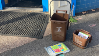 image shows free food caddy and food box given out for food recycling