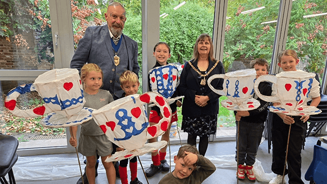 The Mayor of Bexley attending a magical lantern workshop at Hall Place