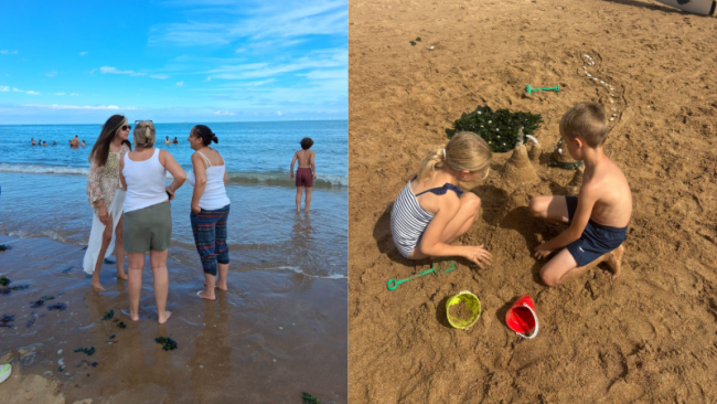 children playing at beach