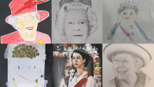 Collage of the winning artworks for the Council's Platinum Portrait competition depicting Her Majesty Queen Elizabeth II