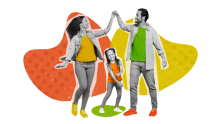 Two people dancing with young child