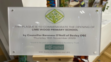 Plaque from the opening of the Lime Wood School