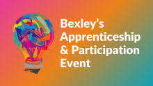 Apprenticeship and participation event on rainbow gradient background