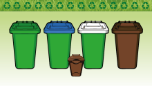 Shows the five bins used in Bexley to dispose of rubbish 