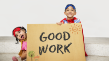 kids with a good work sign
