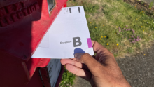An image of a hand posting a postal vote letter