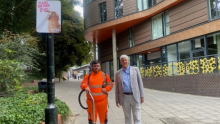 Councillor Richard Diment and an operative at the clean up in Sidcup