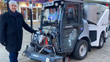 Cllr Diment with the new road sweeper that we are trialling