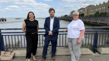 L-R Grace Rawnsley from the Port of London Authority and Cllr Smith from the London Borough of Bexley and PLA technical expert at Erith mudflats
